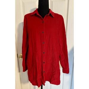 J Jill Womens RED Medium Corduroy Button Up Shirt Long Sleeve Blouse top M